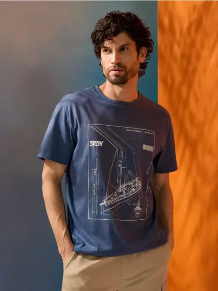 Sinsay koszulka z nadrukiem statku szary