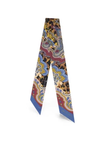 Fular Etro de mătase cu model floral cu imagine albastru