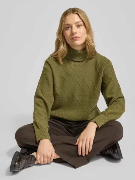 Sweter z dzianiny z prążkowanymi wykończeniami model ‘Saturn’ Free/quent khaki