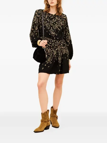 Rochie mini Ba&sh cu imagine cu imprimeu abstract drapată negru