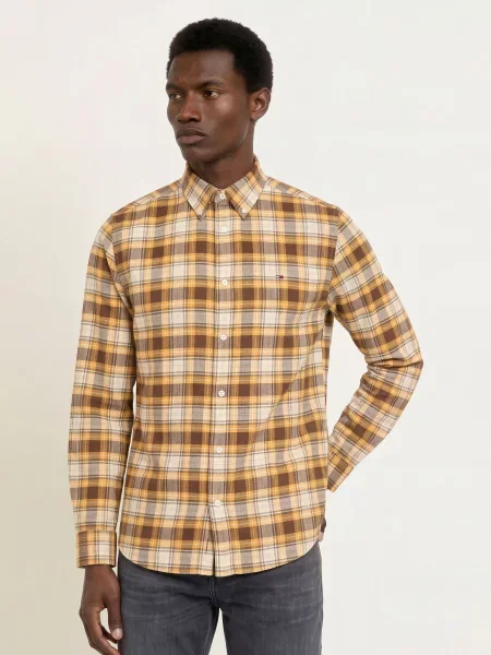 Tommy Jeans Flanelová Košile Regular Fit tmavě / tmavě hnědá / režná žlutá