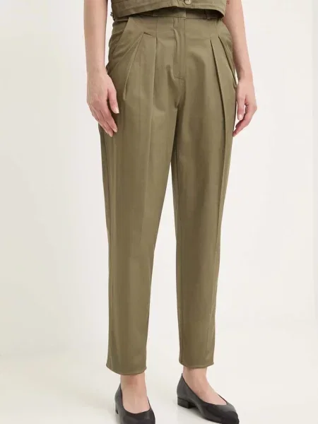 Панталон Answear Lab със стандартна кройка с висока талия зелено