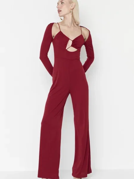 Kołnierzykowy kombinezon Trendyol asymetryczny czerwony