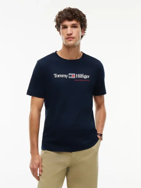 TOMMY HILFIGER Tričko BRAND LOVE tmavomodrá / červená biela