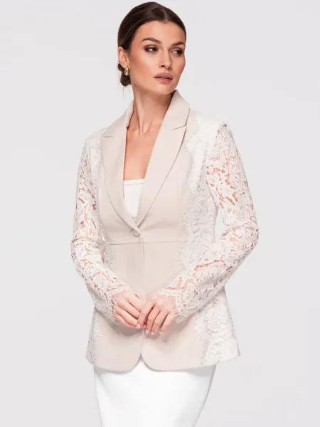 Sacou Edoti din dantelă elegant alb