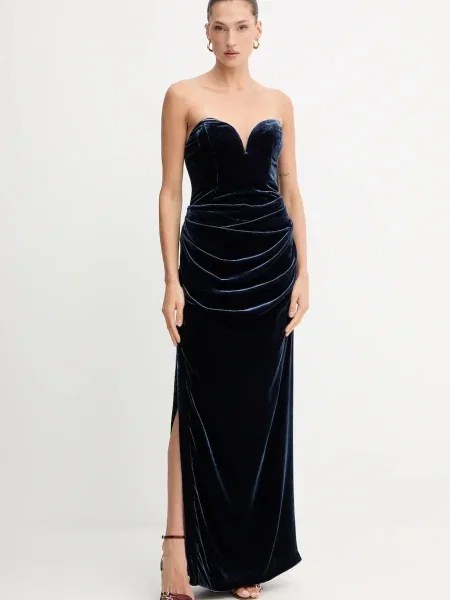 Rotate rochie cu adaos de mătase maxi mulat albastru