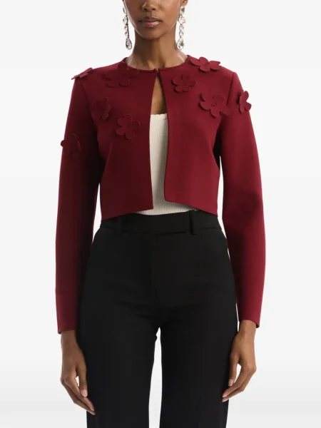 Cardigan Oscar De La Renta cu model floral tricotate roșu