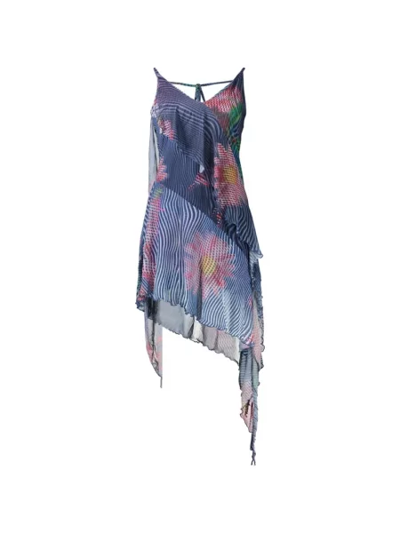 Rochie mini Desigual cu model floral cu imagine asimetrică albastru