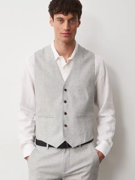 Medicine vestă cu un singur rând de pentru bărbați cu adaos de in bej