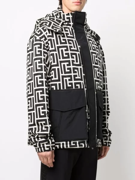 Zateplená bunda Balmain s potiskem černá
