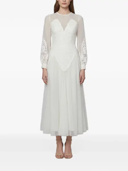 Rochie maxi Elie Saab cu model floral din dantelă evazată alb
