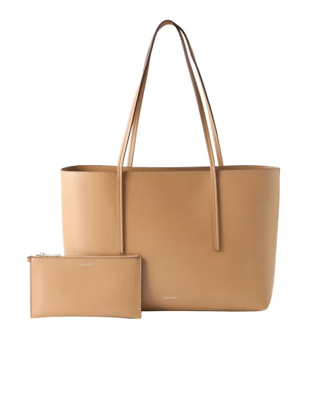 Geantă shopper Calvin Klein cu autograf bej
