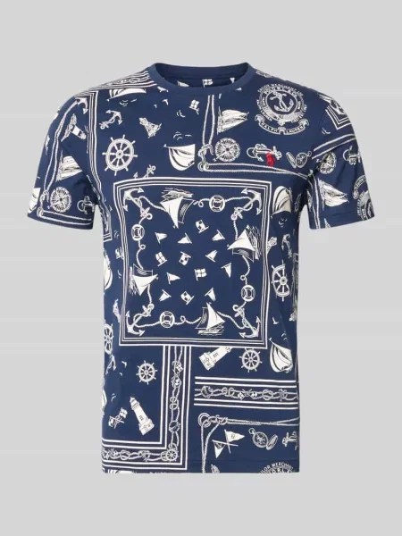 T-shirt o kroju slim fit z czystej bawełny model CO CN BANDANA PRINT' Polo Ralph Lauren granatowa