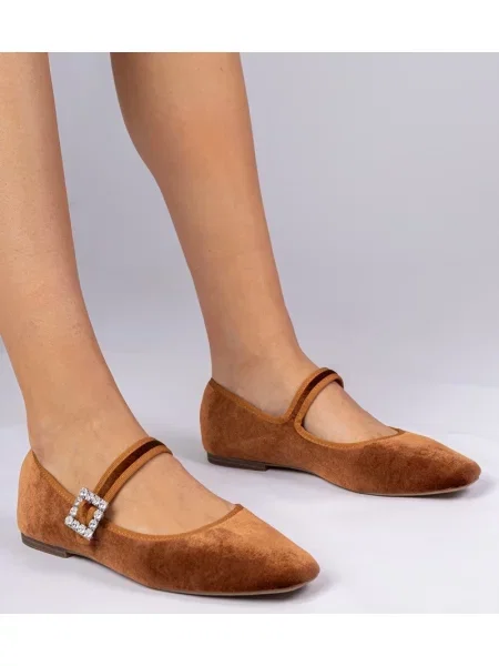 Balerini D/ceo de catifea cu cataramă maro