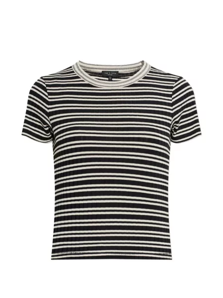Tricou Rag & Bone cu dungi cu nervuri negru