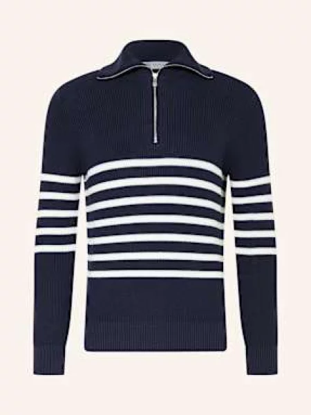Brunello Cucinelli Sweter Typu Troyer blau biały