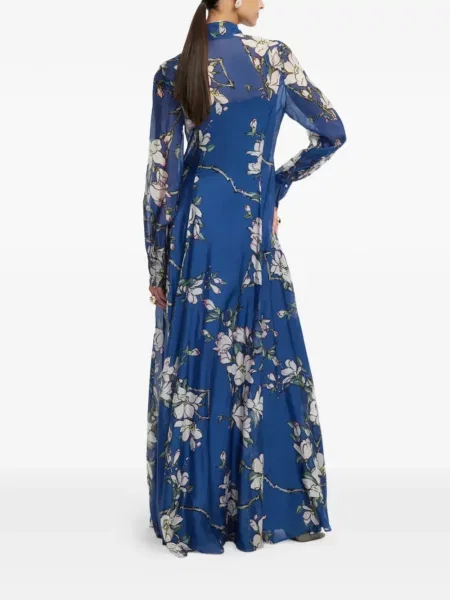 Rochie maxi Leo Lin cu funde cu model floral de costum albastru