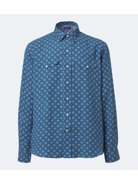 Cămașă Ralph Lauren Purple Label de in cu imagine albastru
