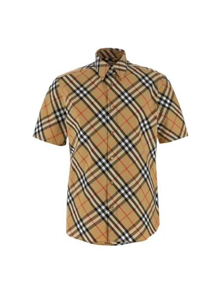 Koszula z krótkim rękawem Burberry w kratę popelinowa retro beżowa