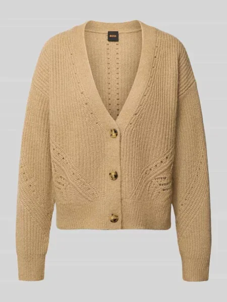 Kurtka z dzianiny o luźnym kroju z mieszanki wełny model ‘FORTELLINI’ Boss Orange beżowa