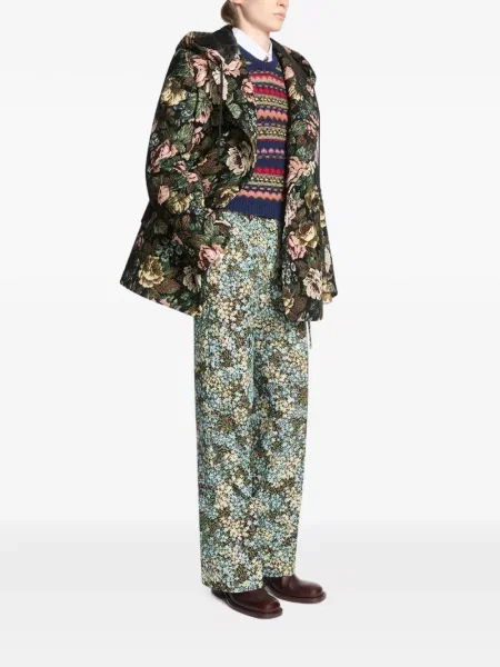 Gėlėtas paltas Dries Van Noten su gobtuvu juoda