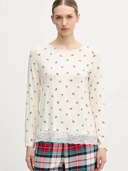 Горнище на пижама с дълги ръкави United Colors of Benetton бежово