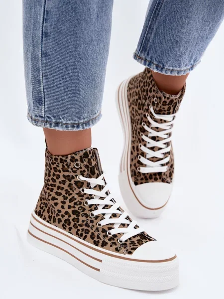 Top Boto cu platformă cu model leopard negru