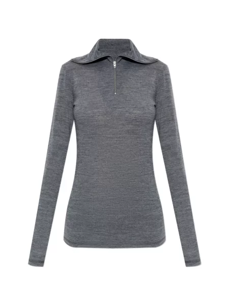 Top Jil Sander cu guler de stand-up gri