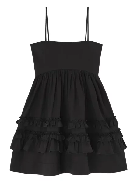 Rochie mini Ganni cu volane de costum negru
