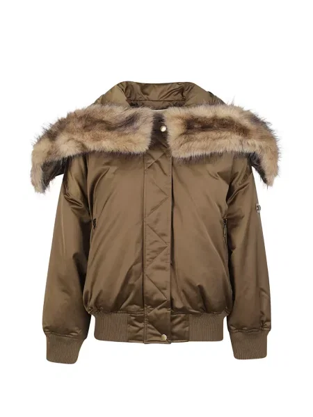 Geacă bomber Michael Kors din satin cu glugă maro