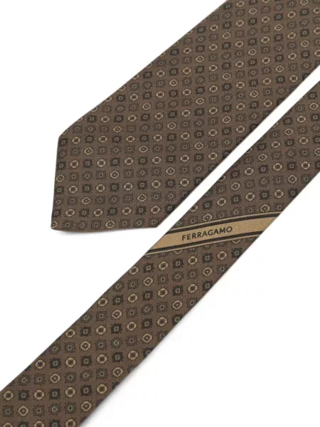 Cravată Ferragamo cu imprimeu geometric maro