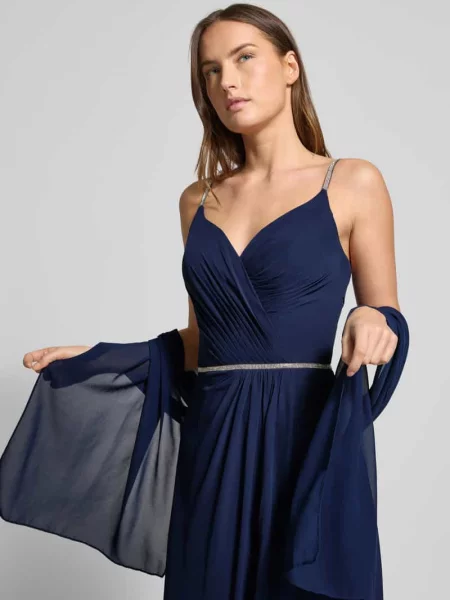 Sukienka wieczorowa z ozdobnymi kamieniami Luxuar Fashion granatowa