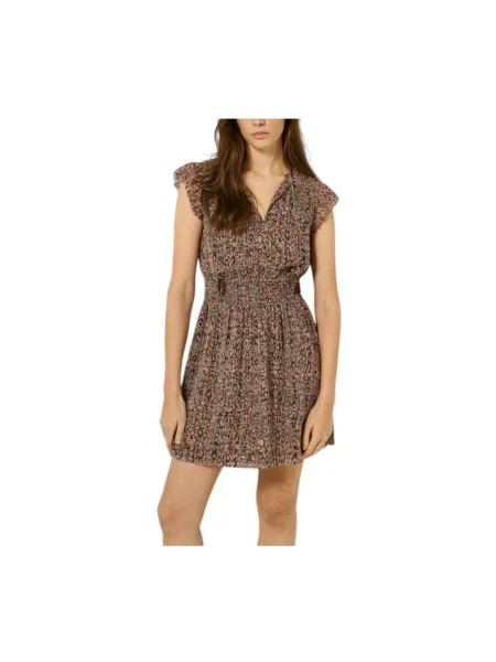 Sukienka jeansowa Pepe Jeans z nadrukiem garniturowa brązowa