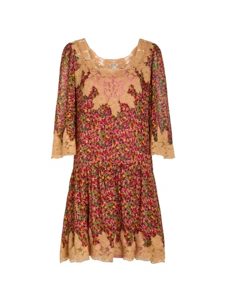 Mała sukienka mini Bode koronkowa garniturowa czerwona