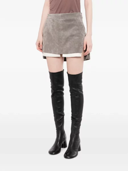 Fustă Rick Owens din piele de căprioară gri