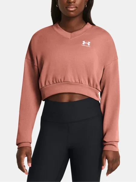 Under Armour dámska tréningová mikina Rival Terry Os Crop Crew canyon pink/white biela
