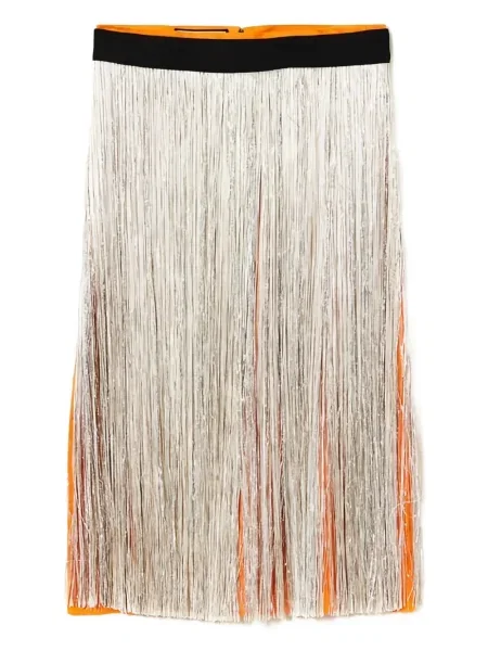 Fustă midi Plan C cu franjuri până la genunchi auriu
