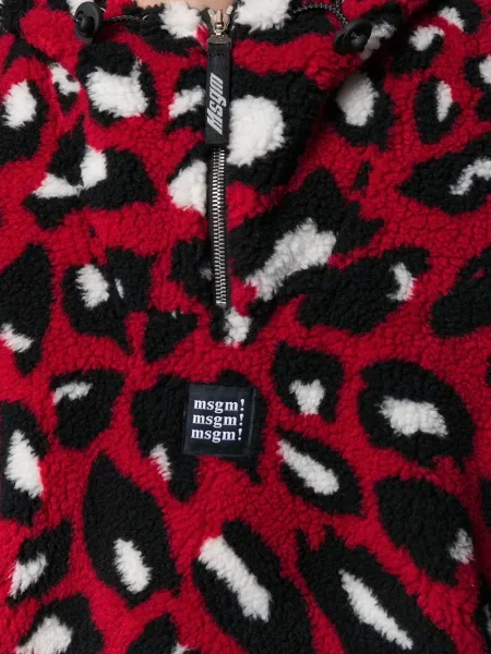 Pulover Msgm cu glugă cu imagine cu imprimeu animal print roșu