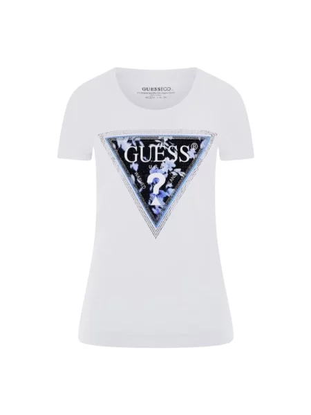 Guess Koszulki Kobieta XS T-shirt z trójkątnym kwiatem biały