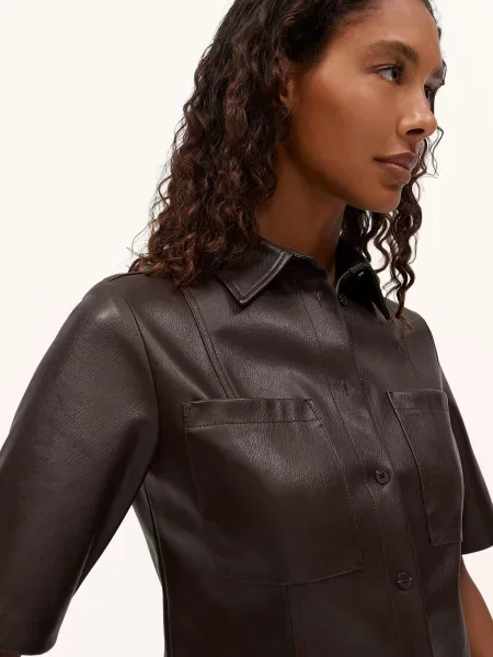 Opus Košilová Halenka Feleather V Koženém Vzhledu tmavě hnědá