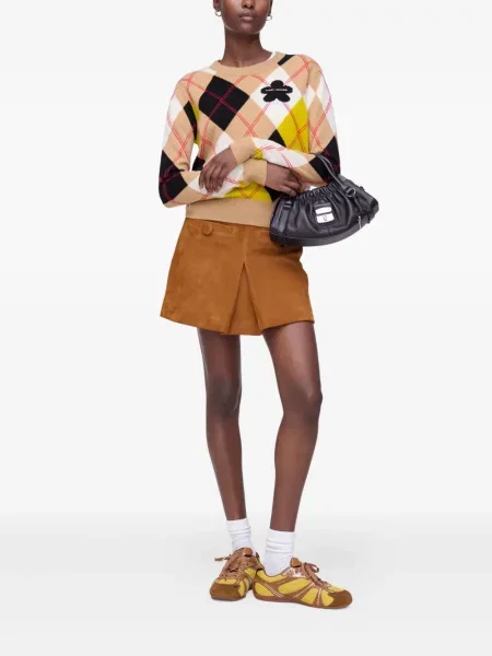 Fusta plisata Marc Jacobs din piele de căprioară maro