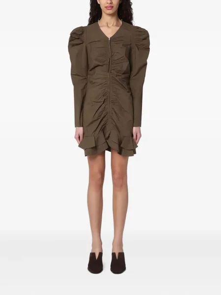 Mała sukienka mini Marant Etoile z falbankami garniturowa brązowa