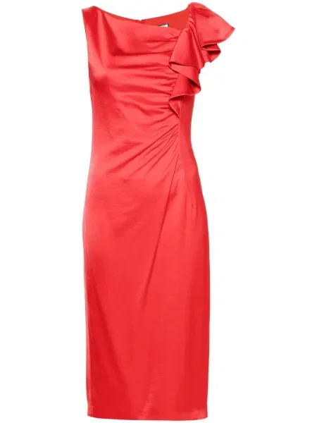 Rochie midi Nissa din satin drapată până la genunchi roșu