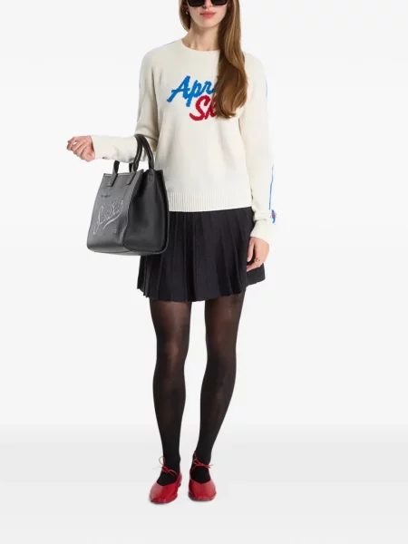 Pulover Mc2 Saint Barth cu broderie tricotate cu decolteu rotund alb