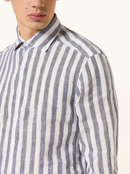Stenströms Lněná Košile Slimline Fit tmavě / krémová modrá