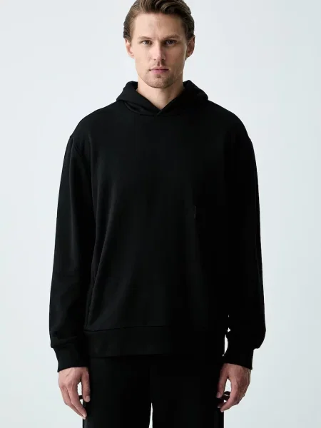 BOSS Green hanorac cu glugă bărbătesc din SW_Hoodie negru