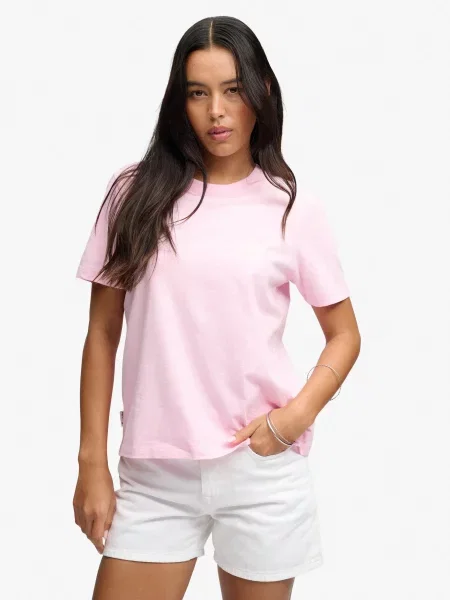 Superdry koszulka Essential Logo haftowana z bawełny organicznej – PINK różowa