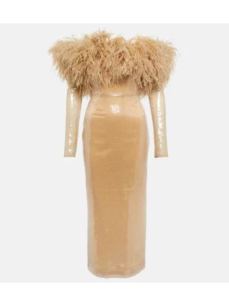 Sukienka midi David Koma do kolan garniturowa beżowa