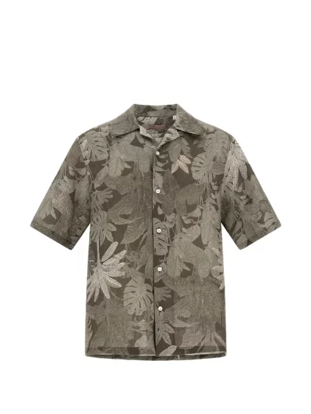 Cămașă Herno de in cu imagine cu imprimeu tropical verde