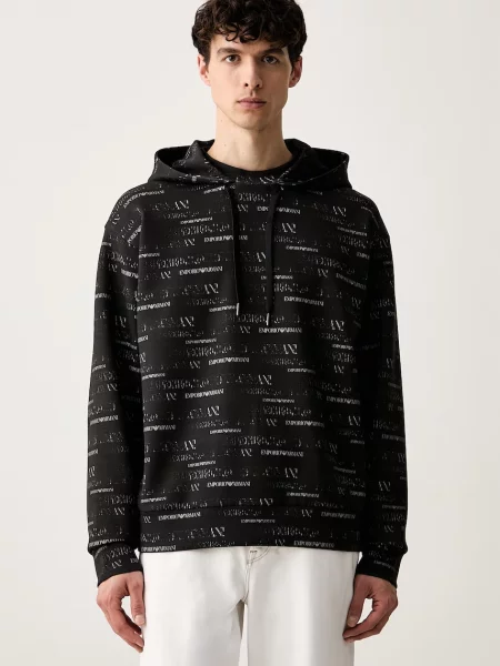 Emporio Armani hanorac cu glugă pentru bărbați cu negru